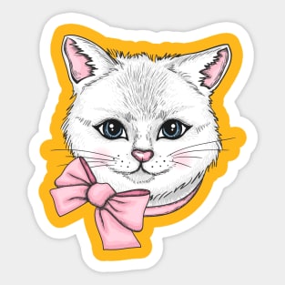 Cat with pink tie Sticker